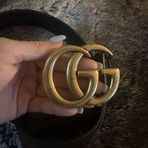 Gucci Belt Marmont Black Leather Golden Buckle Classic GG size 105 EUC $460 1.5